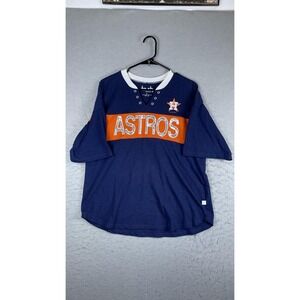 Houston Astros Shirt Womens Large Blue MLB Baseball Touch Lace Up Sequin V Neck